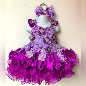 0/3 Months Purple Beaded Corset Back Cupcake Pageant Dress & headband/Bow NWT